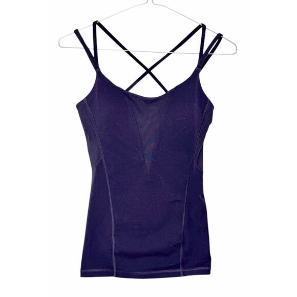 LULULEMON Exquisite Mesh Tank Top Nightfall Deep Blue Purple Built In Bra Size 4 - Picture 2 of 13